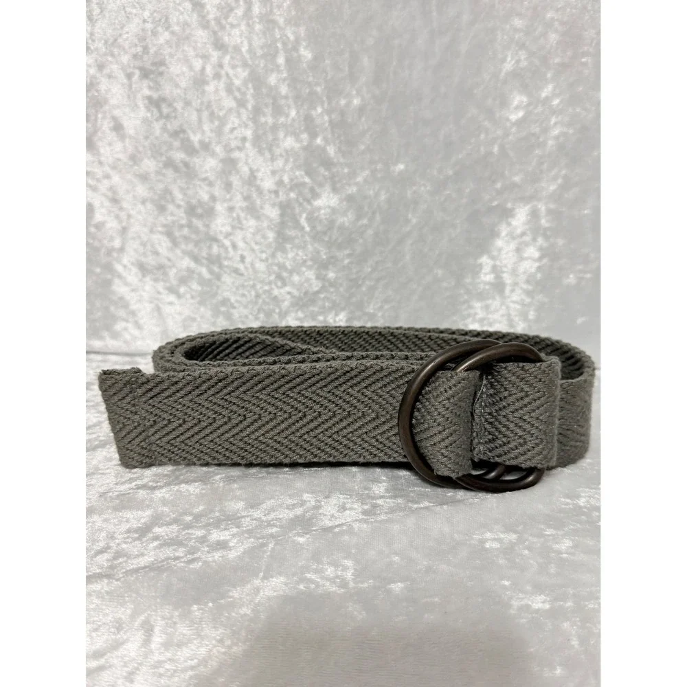 Mens Size 38 Charcoal Gray Herringbone‎ Woven Dark Double Ring Belt Custom Fit